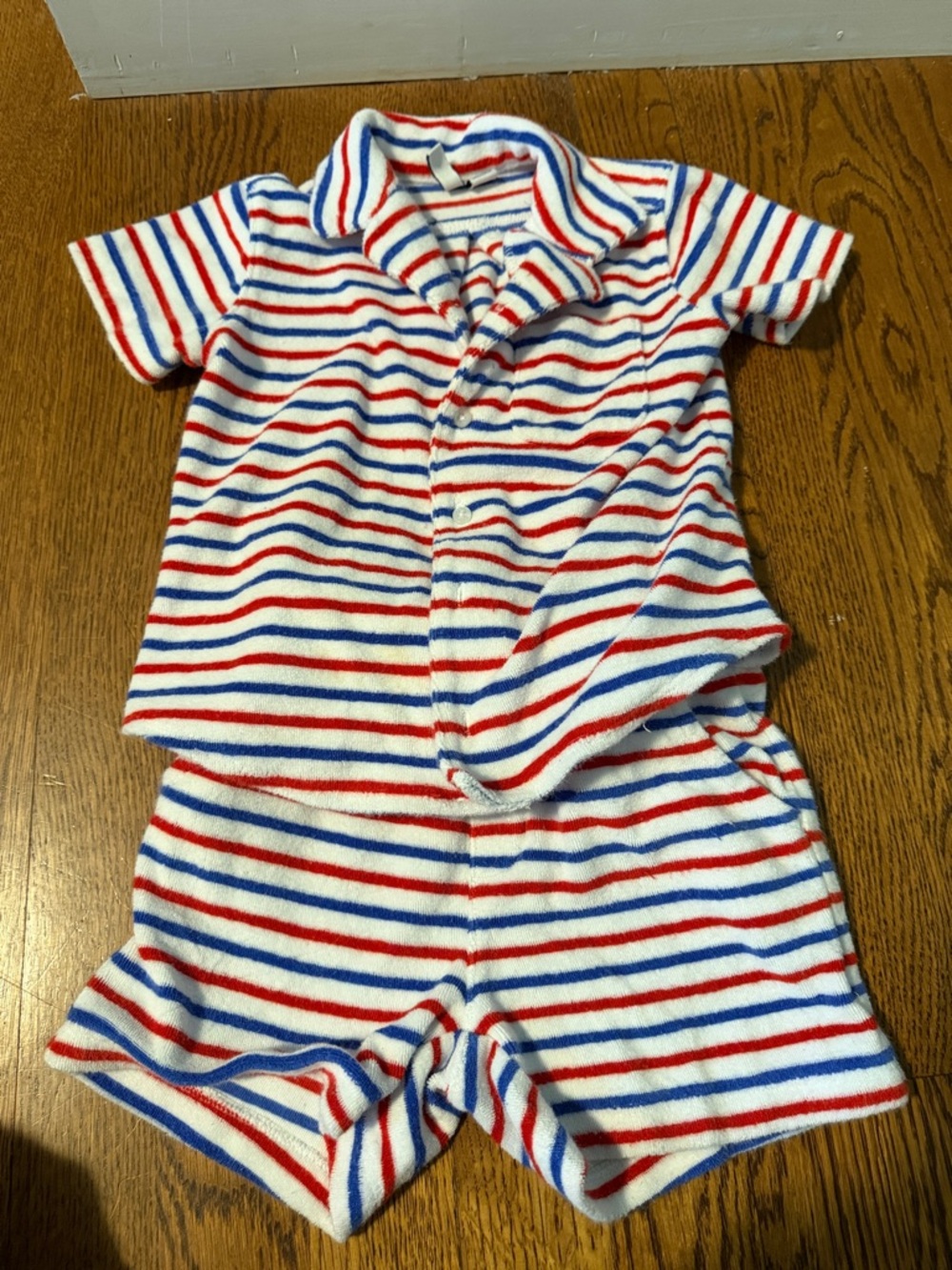 Janie and Jack White Short Pajama Set with Red & Blue Stripes